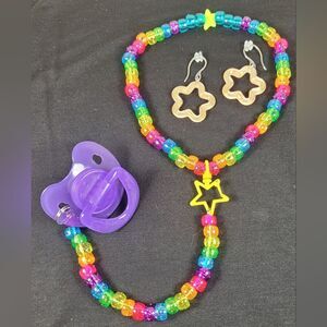Glitter Bratz Kandi Kids Drop Star Necklace, Binky, Earrings Rave Party Set